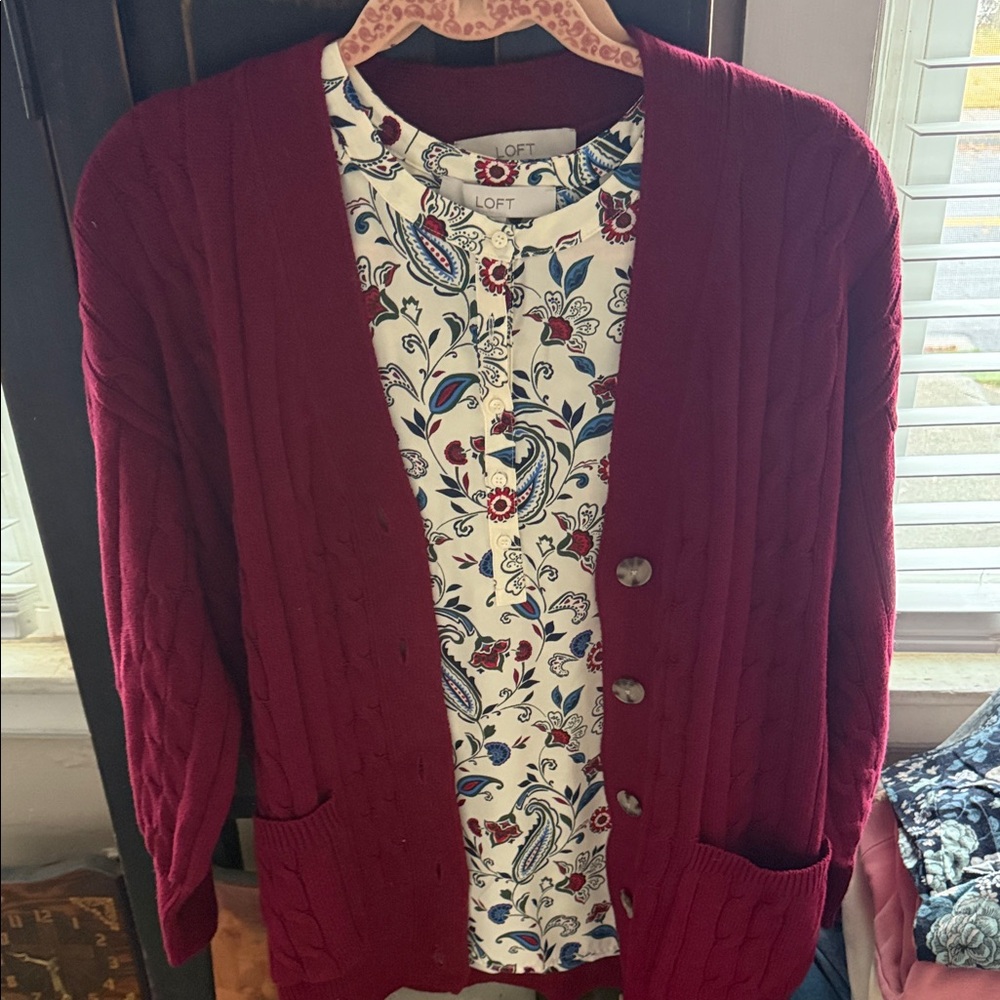 LOFT Women's Deep Red Cardigan Sweater - Picture 7 of 7